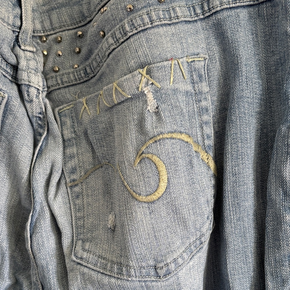 Vintage Y2K Lane Bryant Venezia Light Blue Embroidered Straight Leg Boho Jeans - Picture 10 of 11
